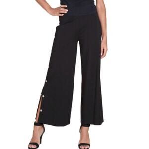 Patrizia Luca Milano Wide Legs Side Snap Stretch Popper Dress Pants Sz XS Navy